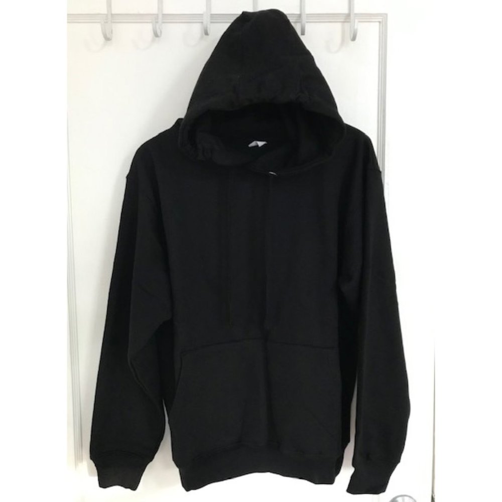 Men Women Plain Fleece Drawstring Pockets Sweater Sweatshirt Hoodie Black M New